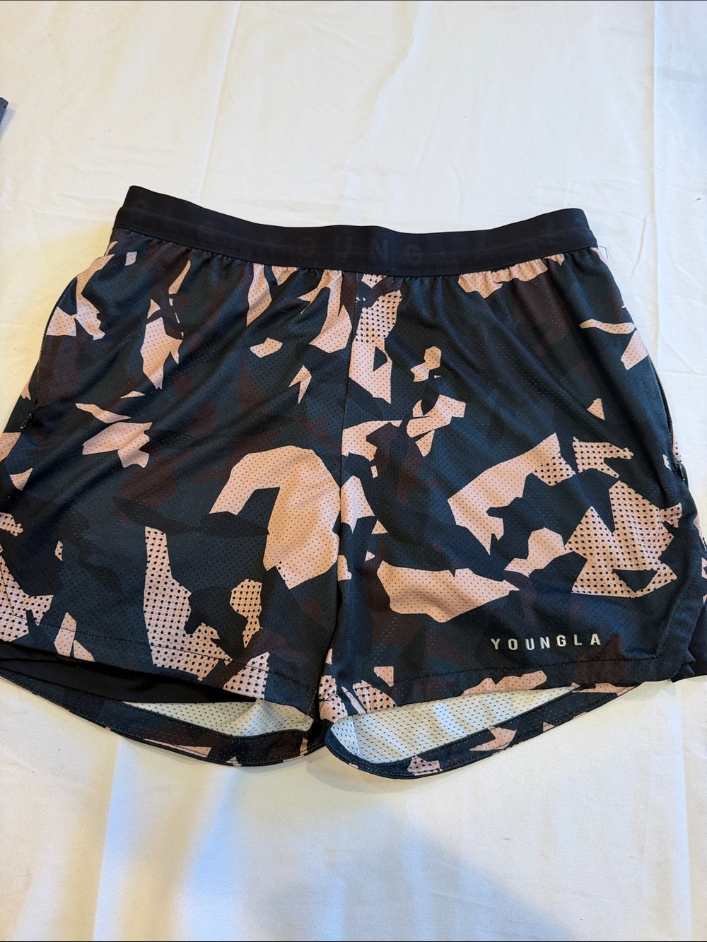 T0309202 YoungLA Black Athletic Shorts black with Gold Print SZ L